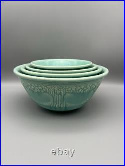 Homer Laughlin APPLE TREE GREEN Nested Mixing Bowls (SET Of 4) WV USA Vintage @@