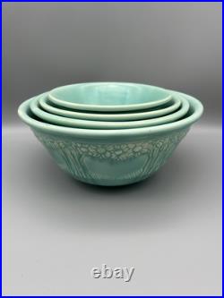 Homer Laughlin APPLE TREE GREEN Nested Mixing Bowls (SET Of 4) WV USA Vintage @@