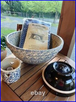 Huge 15 Robinson Ransbottom Pottery Mixing Bowl Blue Spongeware Roseville 10 Qt