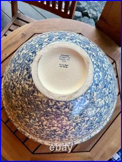 Huge 15 Robinson Ransbottom Pottery Mixing Bowl Blue Spongeware Roseville 10 Qt