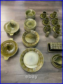 Huge Collection of Vintage Portmeirion Totum Pottery in Green 66 peices