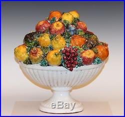 Huge Large Vintage Italian Majolica Pottery Fruit Bowl Table Centerpiece Basket
