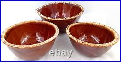Hull Pottery Nesting Mixing Bowls Brown Drip Glaze Oven Proof Vtg USA Set of 3