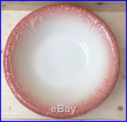 Ironstone England Vintage 1890 Large Wash Bowl&Pitcher Set Pink/Coral with Flowers