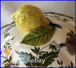 Italian Hand Painted Tureen Serving Bowl Lemon Finial Large Stunning! Vintage