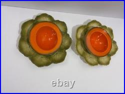 Italian Pottery Ed Langbein Original Set Of 2 Cantaloupe Melon Bowls MCM VTG