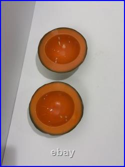 Italian Pottery Ed Langbein Original Set Of 2 Cantaloupe Melon Bowls MCM VTG