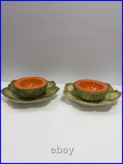 Italian Pottery Ed Langbein Original Set Of 2 Cantaloupe Melon Bowls MCM VTG