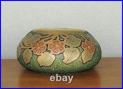 JB J. B. OWENS Ohio Art Pottery Very Rare Opalesce Inlaid Malachite Bowl EXC