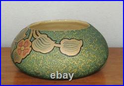 JB J. B. OWENS Ohio Art Pottery Very Rare Opalesce Inlaid Malachite Bowl EXC