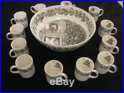 JOHNSON BROTHERS Vintage China Merry Christmas Punch Bowl + 12 Cups Made England