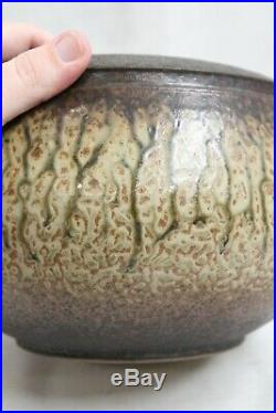 JP Vintage Studio Pottery Frasca Aerni Hand Thrown Green Drip Raised Rim Bowl