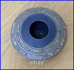 J Edward Barker Kansas Studio Art Pottery Script Design Vessel Bowl Vtg Rare Mcm