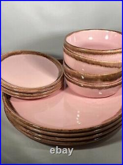 Jaska of California Cascade Ware Dishes Vintage Pink & Brown Drip Trim Set RARE