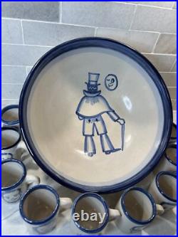 John B Taylor Louisville Stoneware Pottery Vintage Punch Bowl with 10 Mugs Set