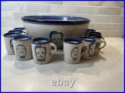 John B Taylor Louisville Stoneware Pottery Vintage Punch Bowl with 10 Mugs Set