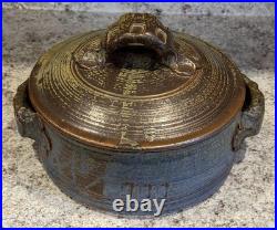 John Glick Plum Tree Pottery Lidded Pot Handles Stoneware Studio Art MCM Signed