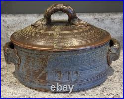 John Glick Plum Tree Pottery Lidded Pot Handles Stoneware Studio Art MCM Signed