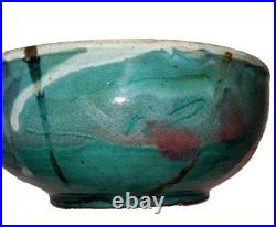 John Glick Plum Tree Pottery Vintage Handmade Bowl Teal/Aqua/Pink Hues