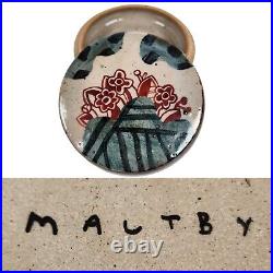 John Maltby Pottery Vtg Lidded Bowl Pot Floral Asian Jewelry Trinket Dish Rare