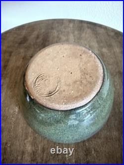 Jugtown Green Glossy Bowl 2.25 x 4.75 North Carolina Seagrove Pottery