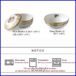 Korean Style Rice and Soup Bowls Ceramic Bone China Meal Bowls Set for 2 People
