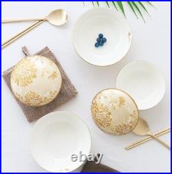 Korean Style Rice and Soup Bowls Ceramic Bone China Meal Bowls Set for 2 People