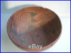Large Antique Vintage Pueblo Indian Pottery Bowl Pot Fabulous Graphics Nr