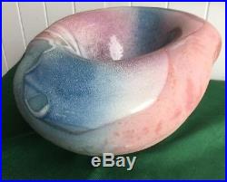 LARGE Tony Evans Art Bowl Drip Glaze Signed Pottery Vintage Lucite Stand 119