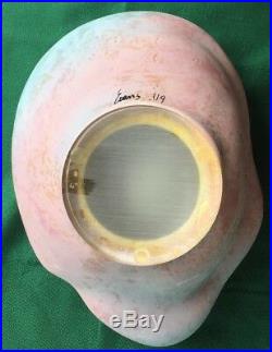 LARGE Tony Evans Art Bowl Drip Glaze Signed Pottery Vintage Lucite Stand 119