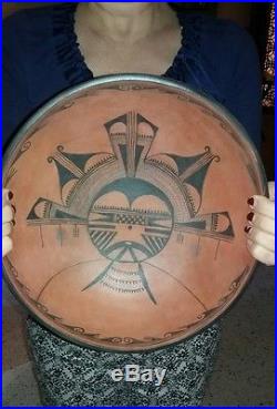 Large Vintage Hopi Tewa Kachina Face Redware Bowl Native Pottery. Not Navajo