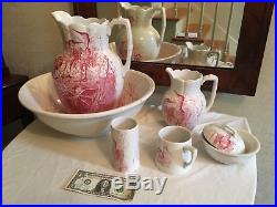 LARGE! Vintage Ceramic Wash Bowl & Pitcher Basin Set Bathroom Wash Set 8 Pieces