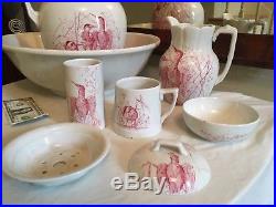 LARGE! Vintage Ceramic Wash Bowl & Pitcher Basin Set Bathroom Wash Set 8 Pieces