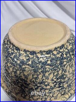 LG 14 RR Ransbottom Mixing Bowl Blue Spongeware EXC Condition Roseville Pottery