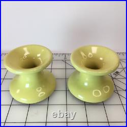 LOT 2 vtg WELLFLEET POTTERY Candle Stick Holder 2.5 tall PASTEL LEMON YELLOW