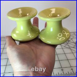 LOT 2 vtg WELLFLEET POTTERY Candle Stick Holder 2.5 tall PASTEL LEMON YELLOW