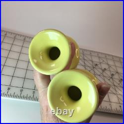 LOT 2 vtg WELLFLEET POTTERY Candle Stick Holder 2.5 tall PASTEL LEMON YELLOW