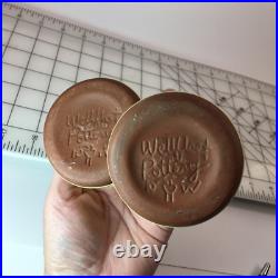 LOT 2 vtg WELLFLEET POTTERY Candle Stick Holder 2.5 tall PASTEL LEMON YELLOW