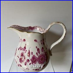 LargeMeissen Hand Painted Pink Indian Flowers Pitcher (1860-1924)-1st Class