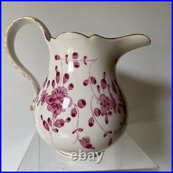 LargeMeissen Hand Painted Pink Indian Flowers Pitcher (1860-1924)-1st Class
