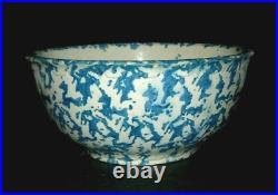 Large 11 1/4 Blue & White Spongeware Mixing Bowl Stoneware Salt Glaze