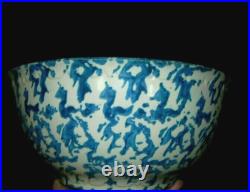 Large 11 1/4 Blue & White Spongeware Mixing Bowl Stoneware Salt Glaze