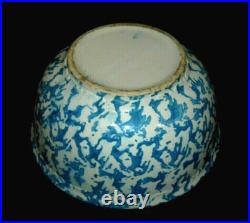 Large 11 1/4 Blue & White Spongeware Mixing Bowl Stoneware Salt Glaze