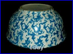 Large 11 1/4 Blue & White Spongeware Mixing Bowl Stoneware Salt Glaze