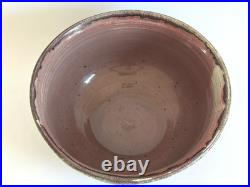 Large 11'' Drip Glaze Handmade Stoneware Art Pottery Matte Blue Bowl Signed, Vtg