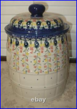 Large 6.25 Qt. Polish Pottery Fermenting Crock Pot Unikat Hanging Floral Pattern