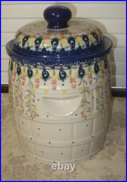 Large 6.25 Qt. Polish Pottery Fermenting Crock Pot Unikat Hanging Floral Pattern