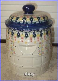 Large 6.25 Qt. Polish Pottery Fermenting Crock Pot Unikat Hanging Floral Pattern