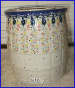 Large 6.25 Qt. Polish Pottery Fermenting Crock Pot Unikat Hanging Floral Pattern