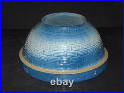 Large 8 7/8 Blue & White Embossed Basketweave Stoneware Mixing Bowl Salt Glazed